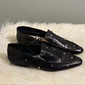 Zara black leather studded shoes flats